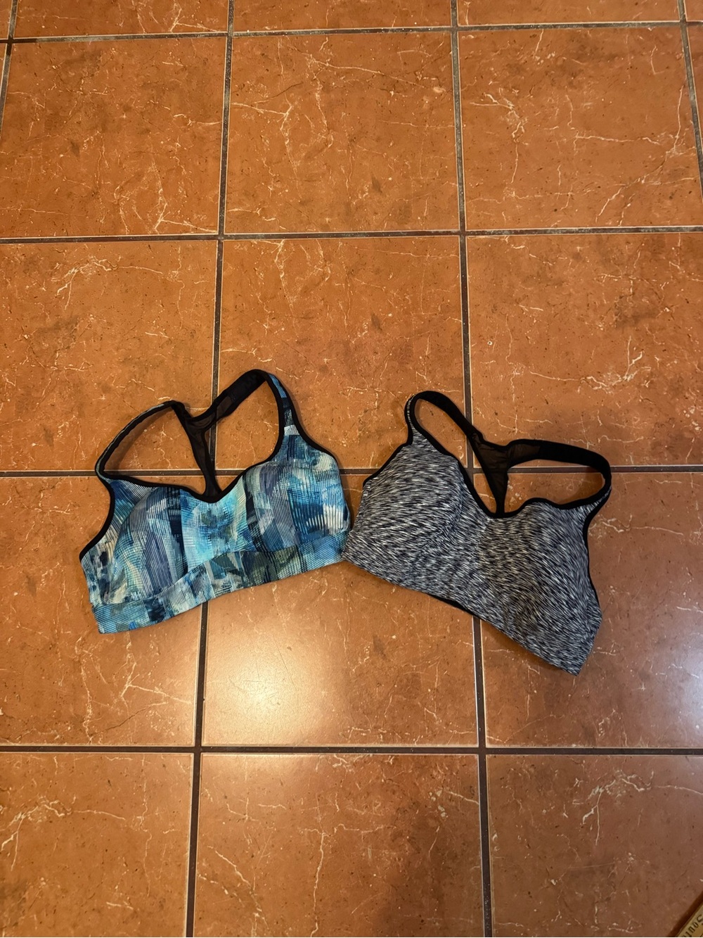 lululemon athletica Blue Pattern & Gray Racerback Sports Bras